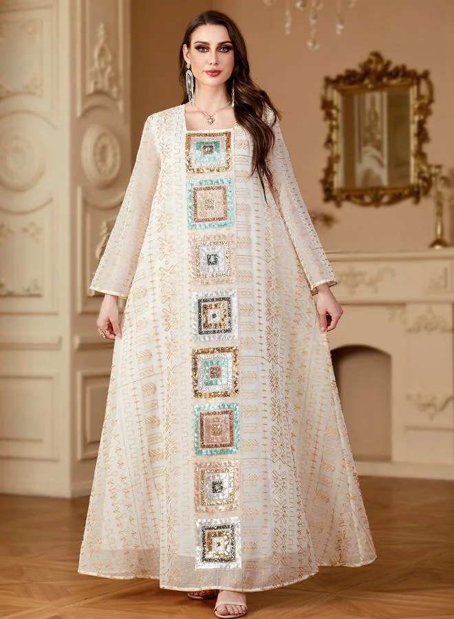 تايك تو جلابية مزينة بقطع ترتر وبنقوش