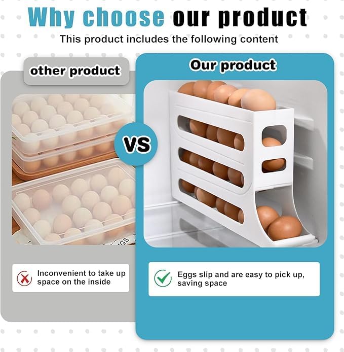 RINKIFY Auto Rolling Fridge Egg Organizer SpaceSaving Egg Dispenser Holder 4Tier Stackable Egg Dispenser Large Capacity Egg Rack for Refrigerator Holds 30 Eggs - Image 5