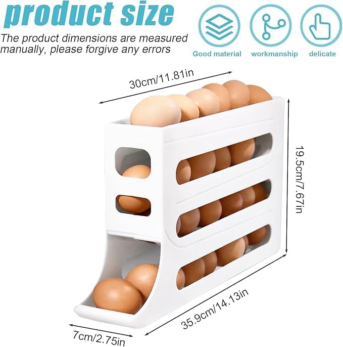 RINKIFY Auto Rolling Fridge Egg Organizer SpaceSaving Egg Dispenser Holder 4Tier Stackable Egg Dispenser Large Capacity Egg Rack for Refrigerator Holds 30 Eggs - Image 2