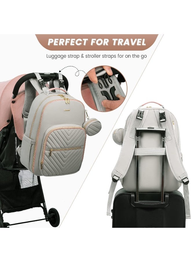 Lovevook LOVEVOOK Diaper Bag Backpack, Quilted Baby Bag with Changing Pad & Pacifier Holder, Waterproof Travel Diaper Bags for Baby Boys Girls, Stylish and Large Capacity, Light Grey  - Image 5