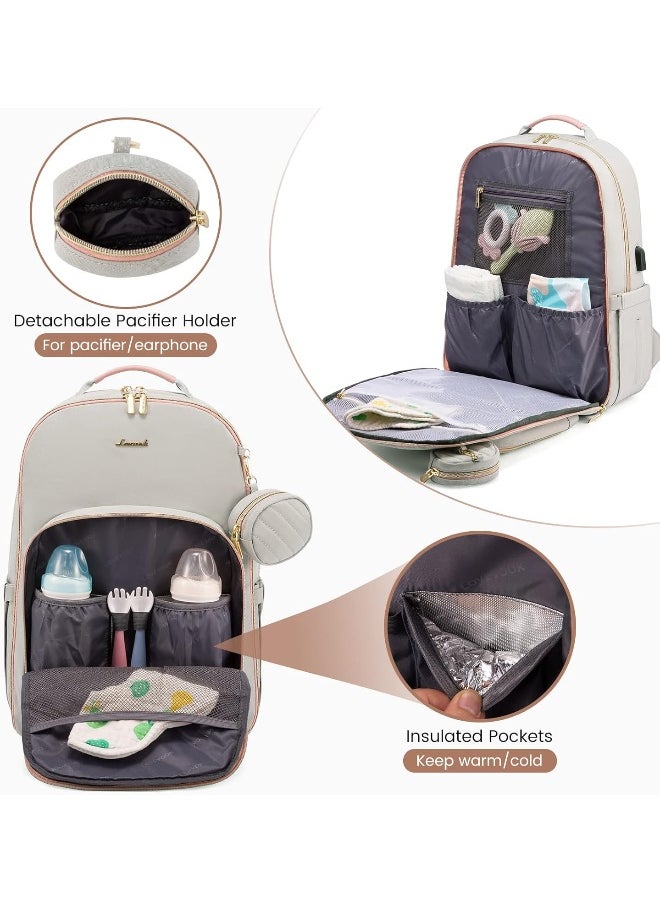 Lovevook LOVEVOOK Diaper Bag Backpack, Quilted Baby Bag with Changing Pad & Pacifier Holder, Waterproof Travel Diaper Bags for Baby Boys Girls, Stylish and Large Capacity, Light Grey  - Image 3