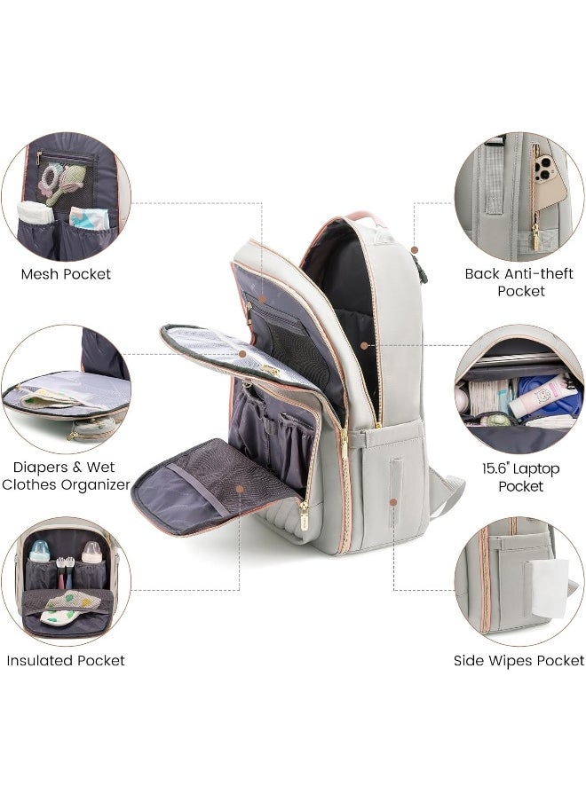 Lovevook LOVEVOOK Diaper Bag Backpack, Quilted Baby Bag with Changing Pad & Pacifier Holder, Waterproof Travel Diaper Bags for Baby Boys Girls, Stylish and Large Capacity, Light Grey  - Image 2