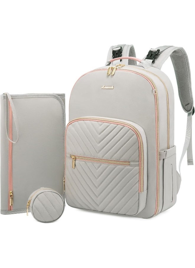 Lovevook LOVEVOOK Diaper Bag Backpack, Quilted Baby Bag with Changing Pad & Pacifier Holder, Waterproof Travel Diaper Bags for Baby Boys Girls, Stylish and Large Capacity, Light Grey  - Image 1