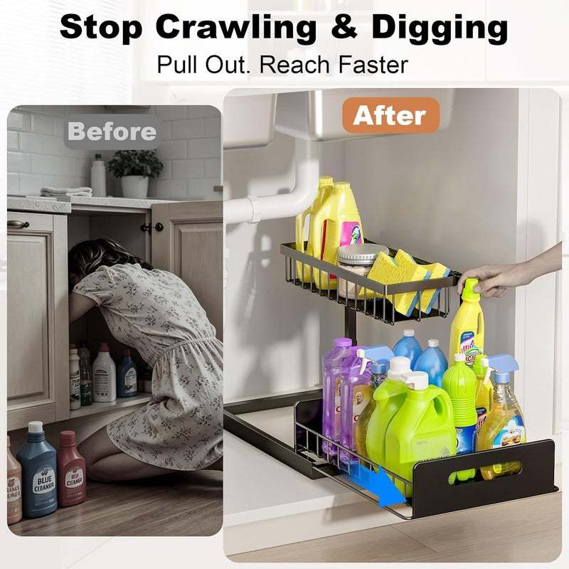 REALINN Under Sink Organizer and Storage, 2 Pack Pull Out Cabinet Organizer Slide Out Sink Shelf Cabinet Storage Shelves, Under Sink Storage for Kitchen Bathroom Cabinet - Image 3