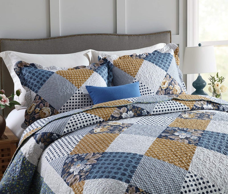 Travan 3-Piece King Bedspread Quilt Sets Patchwork Floral Oversized Reversible Soft Quilted Bedding Coverlet Set for All Seasons, King Size - Image 2