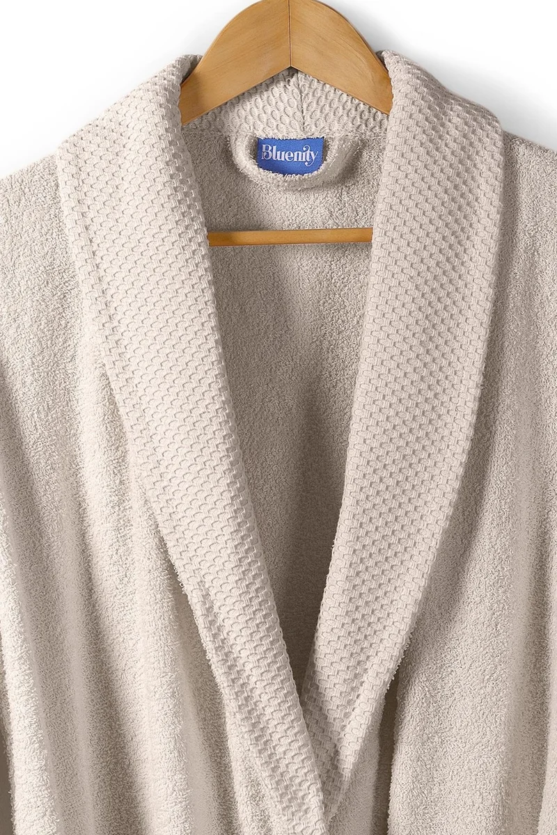بلونيتي Softy-Natural Cotton Extra Soft Bathrobe L/XL+50X90 Towel Set-Beige