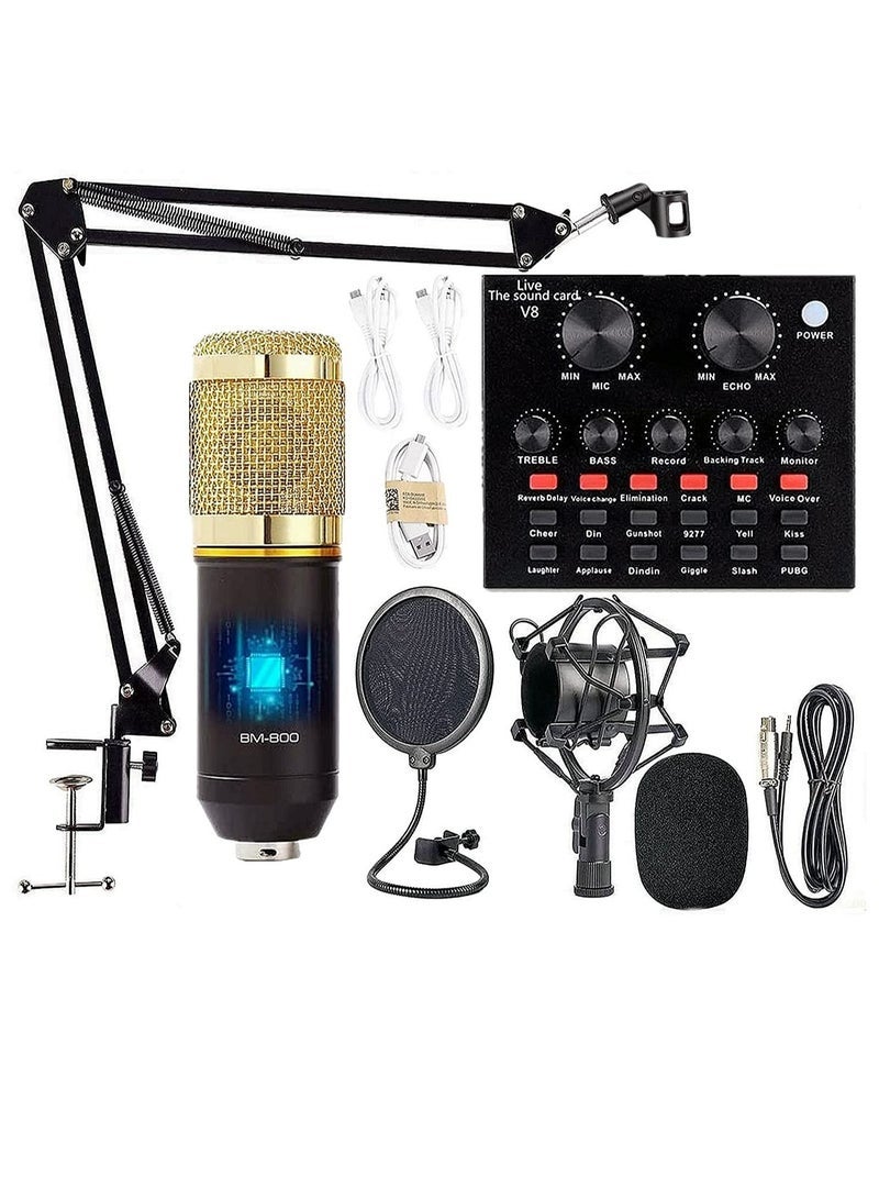 Gravity Podcast Equipment Bundle, BM-800 Mic Kit with Live Sound Card, Adjustable Mic Suspension Scissor Arm, Metal Shock Mount and Double-Layer Pop Filter for Studio Recording & Broadcasting (Gold) - Image 1