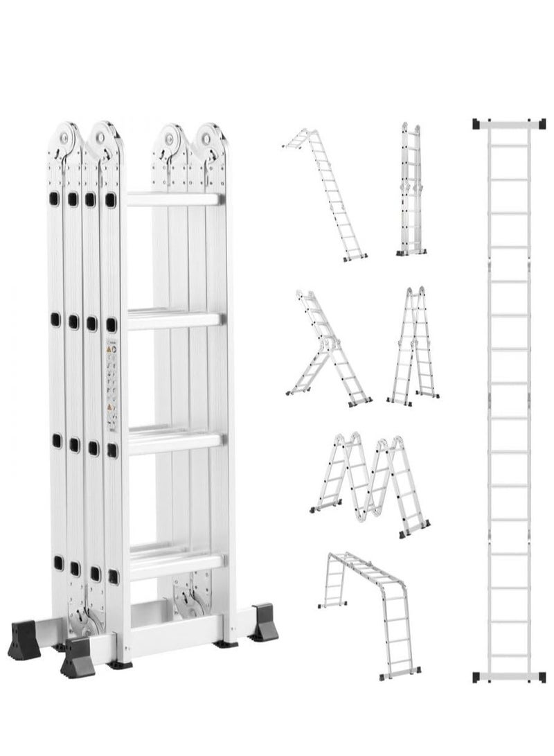 Egardenkart Egardenkart Multi-Purpose Foldable Ladder - 4x4, 16 Steps | Aluminum Folding Ladder for Home, Work, and Outdoor Use | Portable and Adjustable Ladder Foldable with Grip (4x4-4.7mtrs, Silver)  - Image 1