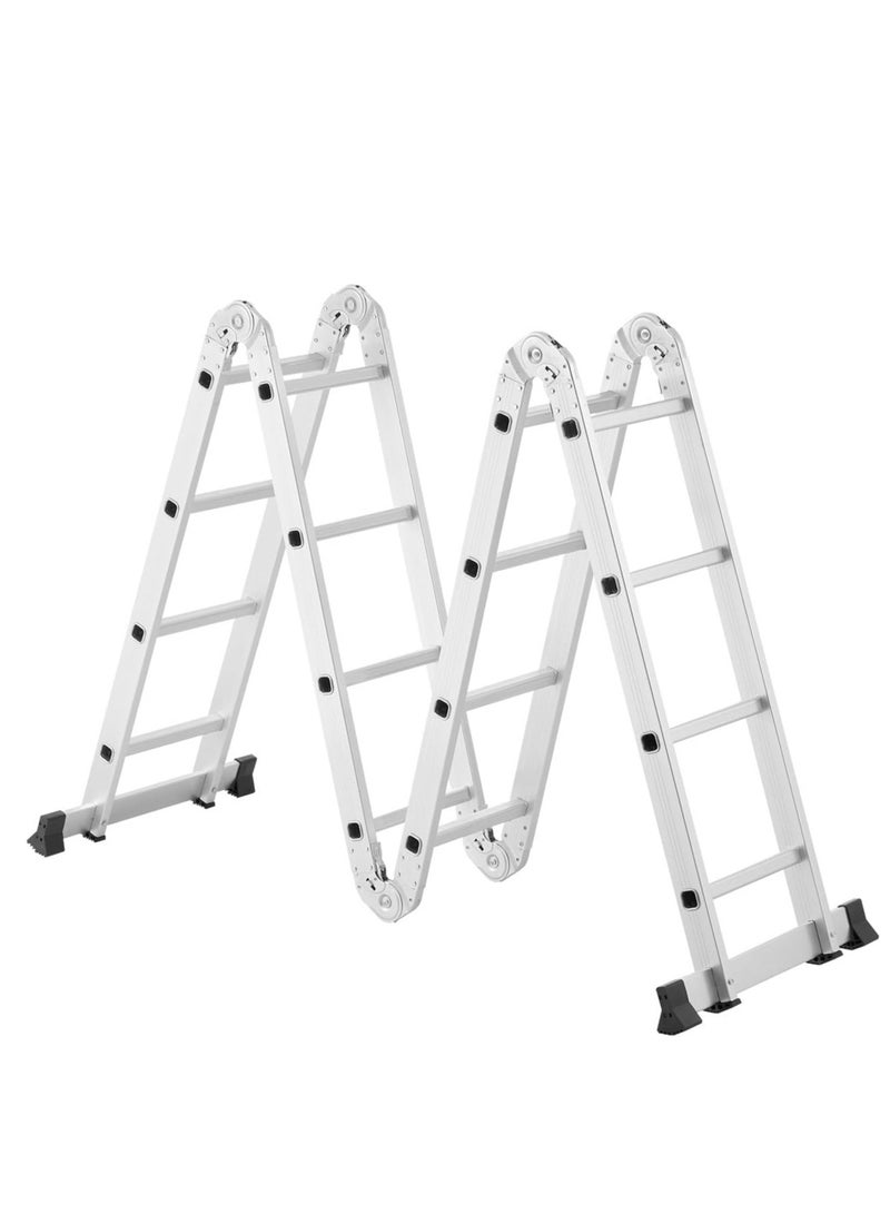 Egardenkart Egardenkart Multi-Purpose Foldable Ladder - 4x4, 16 Steps | Aluminum Folding Ladder for Home, Work, and Outdoor Use | Portable and Adjustable Ladder Foldable with Grip (4x4-4.7mtrs, Silver)  - Image 3