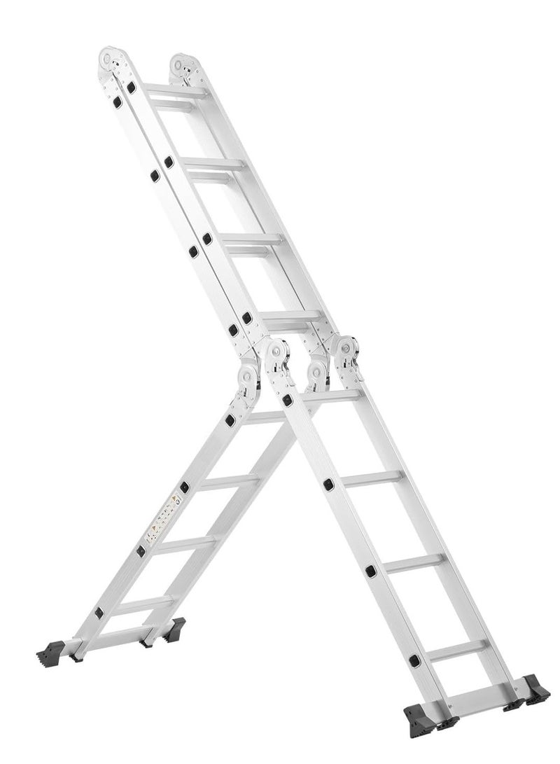 Egardenkart Egardenkart Multi-Purpose Foldable Ladder - 4x4, 16 Steps | Aluminum Folding Ladder for Home, Work, and Outdoor Use | Portable and Adjustable Ladder Foldable with Grip (4x4-4.7mtrs, Silver)  - Image 4