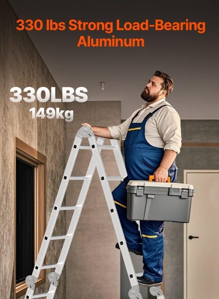 Egardenkart Egardenkart Multi-Purpose Foldable Ladder - 4x4, 16 Steps | Aluminum Folding Ladder for Home, Work, and Outdoor Use | Portable and Adjustable Ladder Foldable with Grip (4x4-4.7mtrs, Silver)  - Image 5