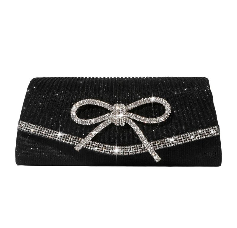 Trisapu Bow Evening Bag Sparkly Clutch Purses for Women Wedding Glitter Rhinestone Party Prom Purse Dressy Clutch Bags Black - Image 1