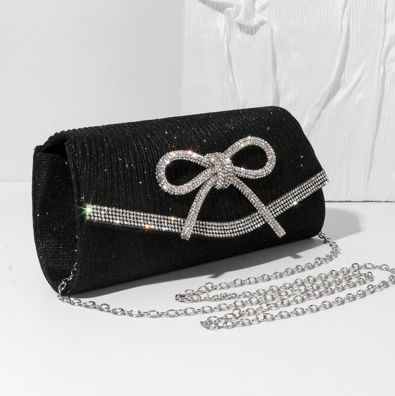 Trisapu Bow Evening Bag Sparkly Clutch Purses for Women Wedding Glitter Rhinestone Party Prom Purse Dressy Clutch Bags Black - Image 3