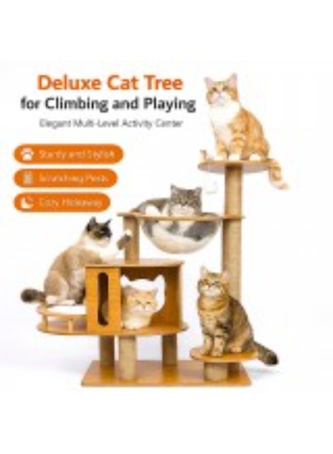 GOLDEN CAT Goldencat Tall Cat Scratching Tree 60x40x135 cm Natural Multi-Level Cat Tower with Sisal Scratching Posts, Condo & Acrylic Space Capsule Bed – Indoor Cat Furniture for Climbing, Scratching & Resting - Image 3