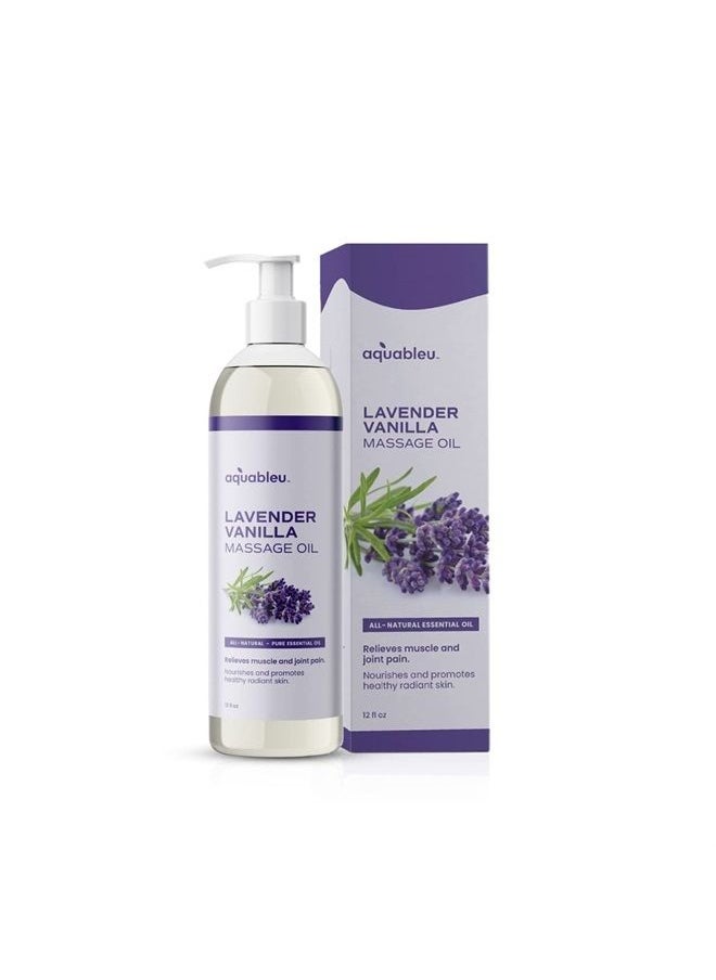 Aquableu - Lavender Vanilla Massage Oil 100% Pure & All-Natural - Natural at-Home Massage Therapy, Soothes Skin & Muscles - Full Body Massage Oil – Sensual and Relaxing – for Men and Women 12 fl oz - Image 1