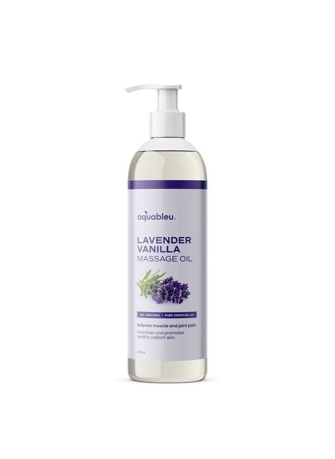 Aquableu - Lavender Vanilla Massage Oil 100% Pure & All-Natural - Natural at-Home Massage Therapy, Soothes Skin & Muscles - Full Body Massage Oil – Sensual and Relaxing – for Men and Women 12 fl oz - Image 1