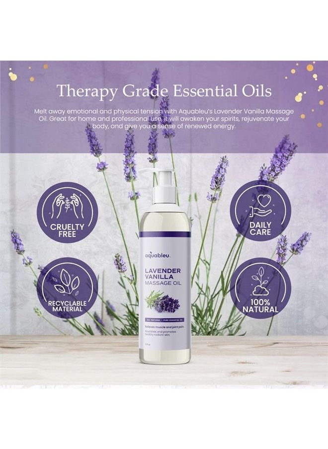 Aquableu - Lavender Vanilla Massage Oil 100% Pure & All-Natural - Natural at-Home Massage Therapy, Soothes Skin & Muscles - Full Body Massage Oil – Sensual and Relaxing – for Men and Women 12 fl oz - Image 1