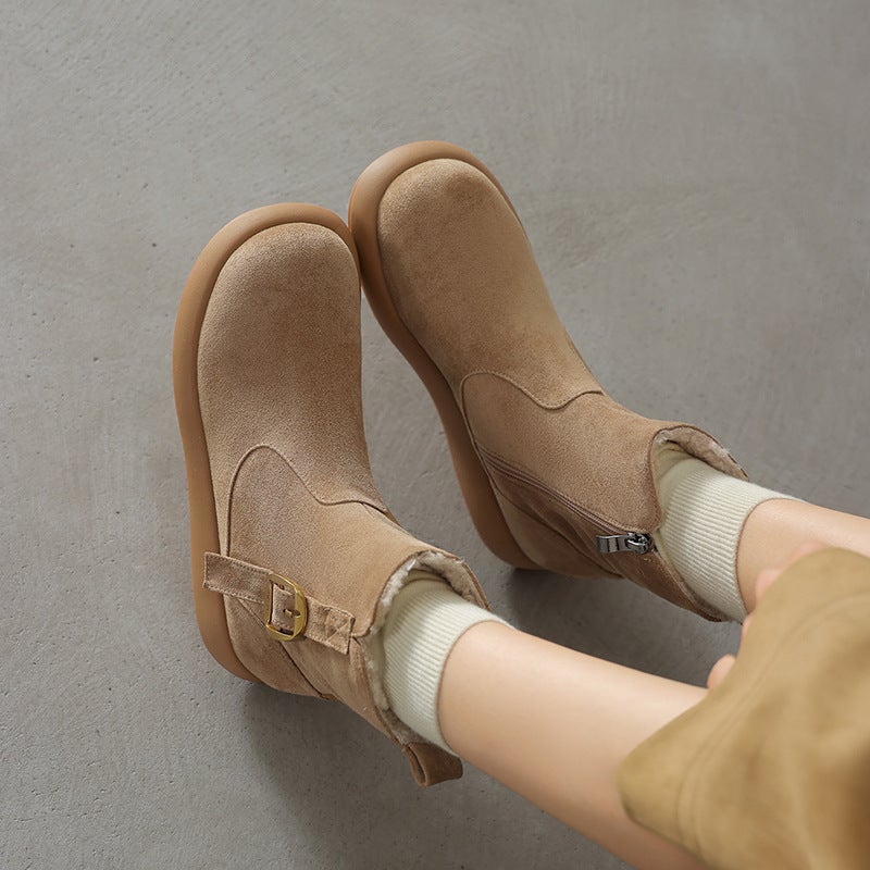 Independent Station Supply 2025 Winter Flat Snow Boots 33-43 Large Size Versatile Slip-On Fur Warm Low Boots - Image 4