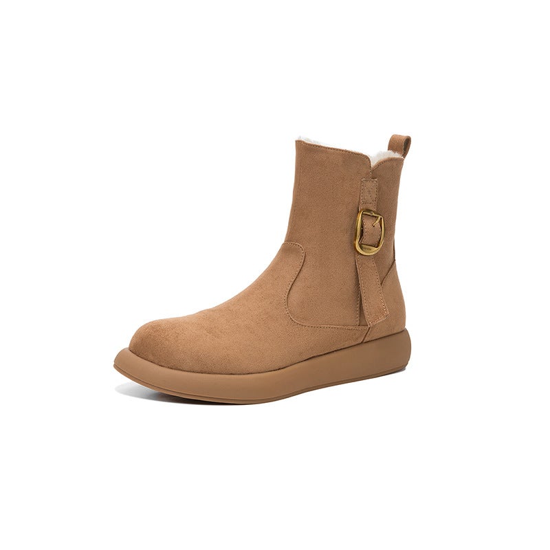Independent Station Supply 2025 Winter Flat Snow Boots 33-43 Large Size Versatile Slip-On Fur Warm Low Boots - Image 1