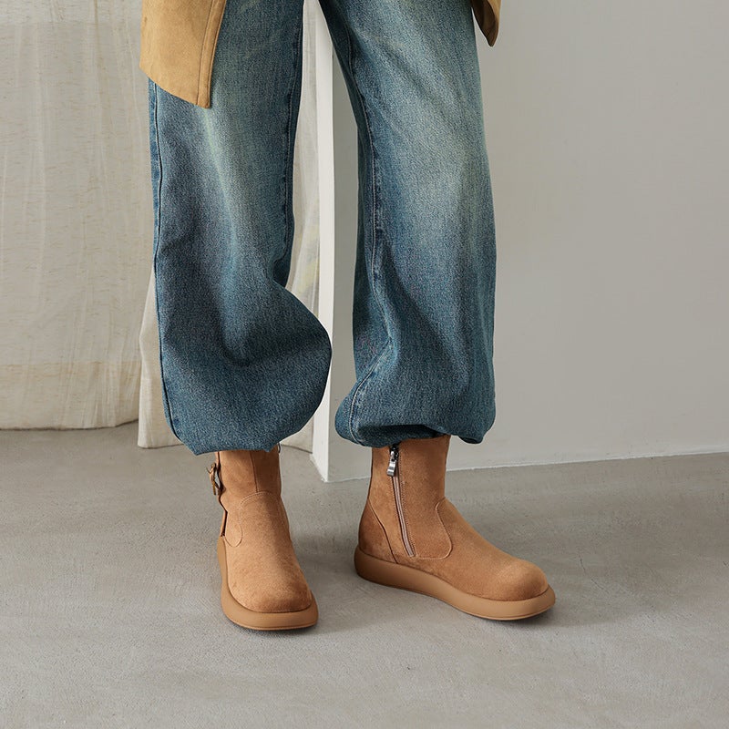 Independent Station Supply 2025 Winter Flat Snow Boots 33-43 Large Size Versatile Slip-On Fur Warm Low Boots - Image 5
