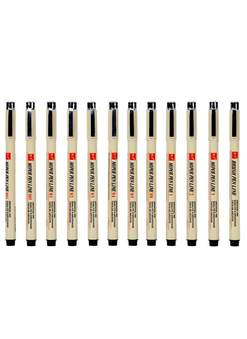 SYOSI - Micro Line Pens Set, 12Pcs Different Sizes Felt Tip Waterproof Archival Ink Pen Fineliner for Sketching Anime Artist Illustration Product Architectural Design - Image 1