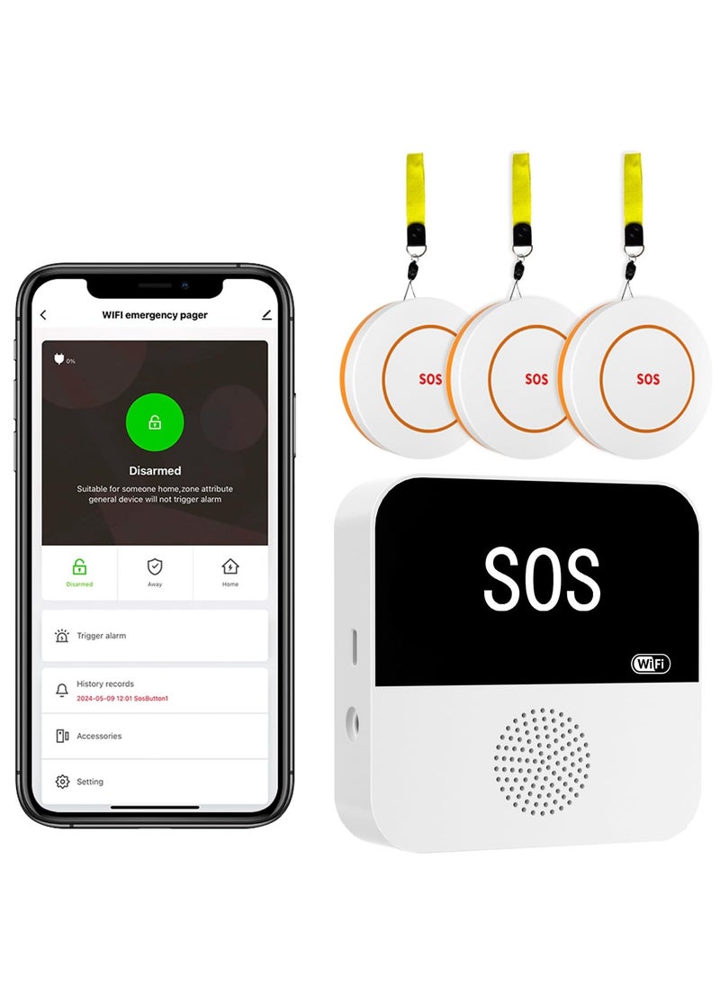 XiuWoo - 3 Pack Wireless Caregiver Call Button for Elderly at Home, WIFI Panic Button, Help Button, Alarm for Senior Citizens w Sound Light Alarm, App Alert, Emergency Response Button - Image 1