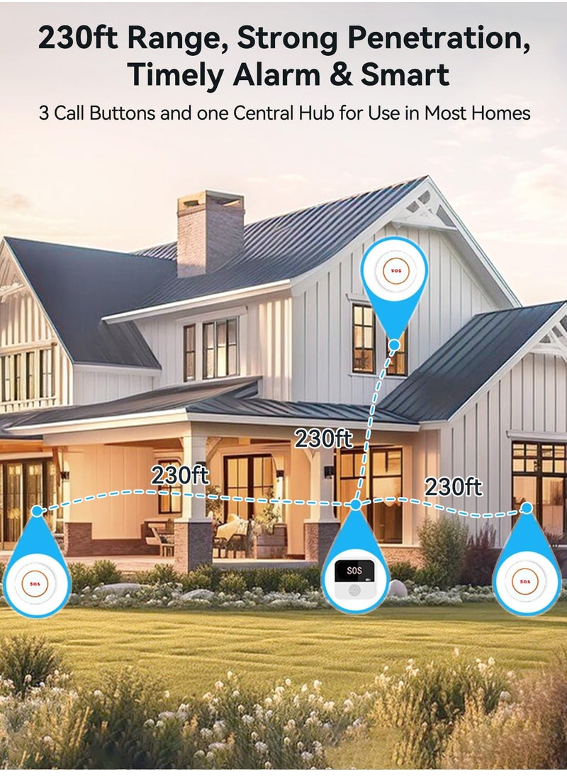 XiuWoo - 3 Pack Wireless Caregiver Call Button for Elderly at Home, WIFI Panic Button, Help Button, Alarm for Senior Citizens w Sound Light Alarm, App Alert, Emergency Response Button - Image 1