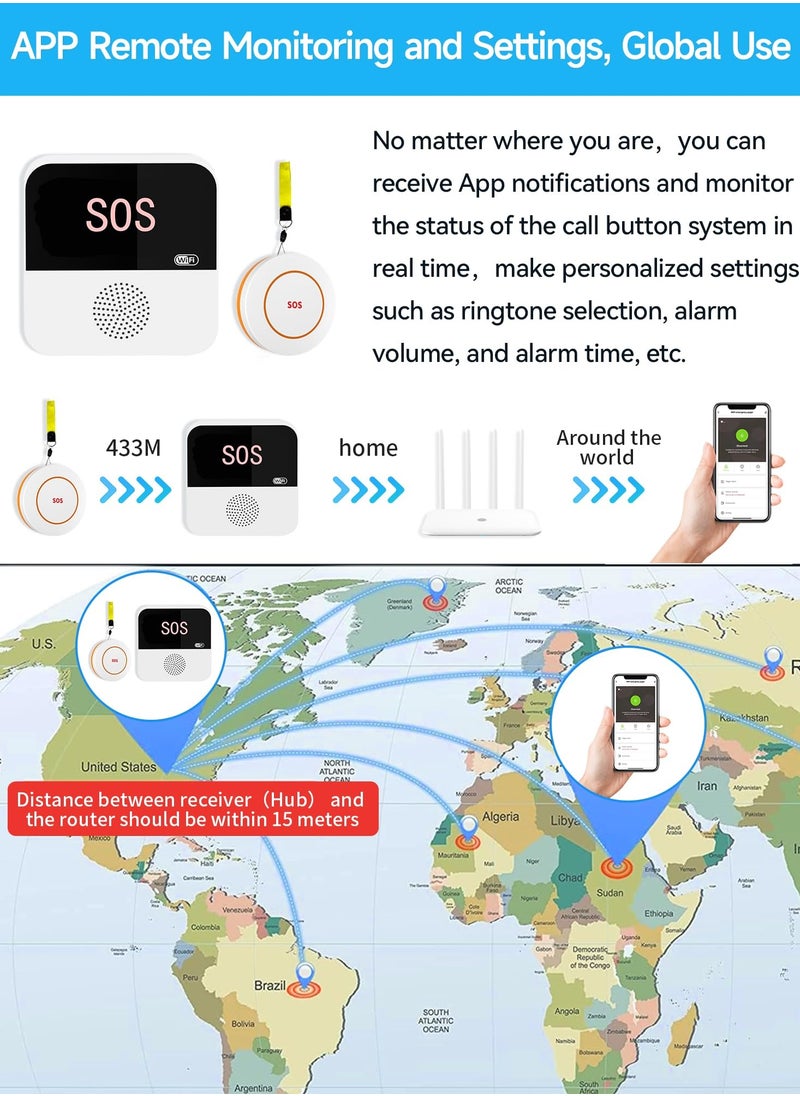 XiuWoo - 3 Pack Wireless Caregiver Call Button for Elderly at Home, WIFI Panic Button, Help Button, Alarm for Senior Citizens w Sound Light Alarm, App Alert, Emergency Response Button - Image 1