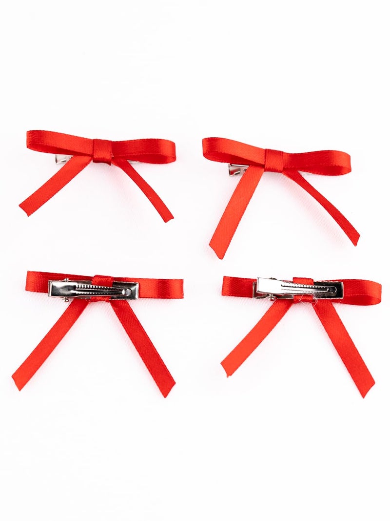 Arendelle Christmas Combo of 4 Satin Silk Mini Hairpin Bow In Red For Girls [ABW105] - Image 4