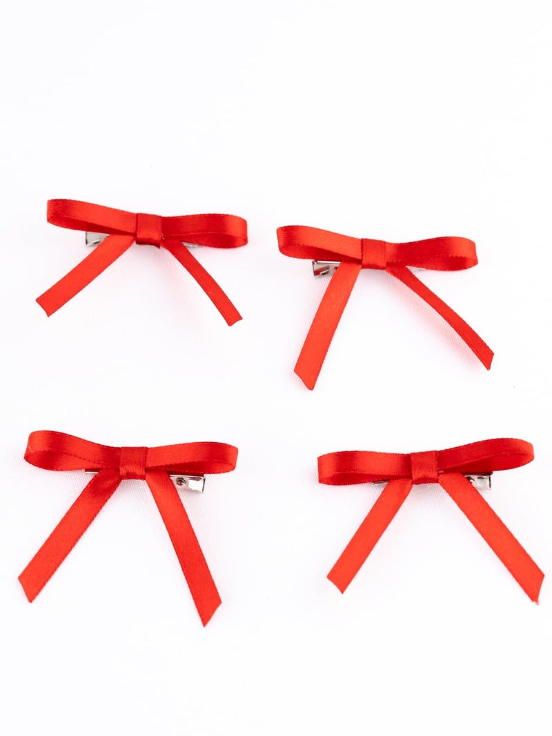 Arendelle Christmas Combo of 4 Satin Silk Mini Hairpin Bow In Red For Girls [ABW105] - Image 1