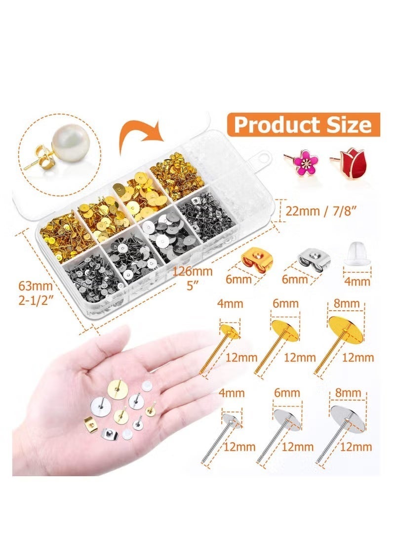 Excefore Earring Posts and Backs, 2000Pcs Earring Studs, with Stainless Steel Earring Posts and Earring Backs for Studs, for Leather Stud, Pearl Jewelry Making - Image 3