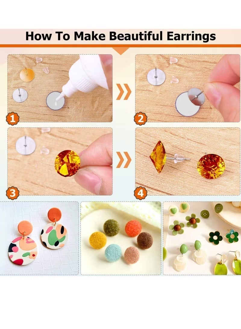 Excefore Earring Posts and Backs, 2000Pcs Earring Studs, with Stainless Steel Earring Posts and Earring Backs for Studs, for Leather Stud, Pearl Jewelry Making - Image 5