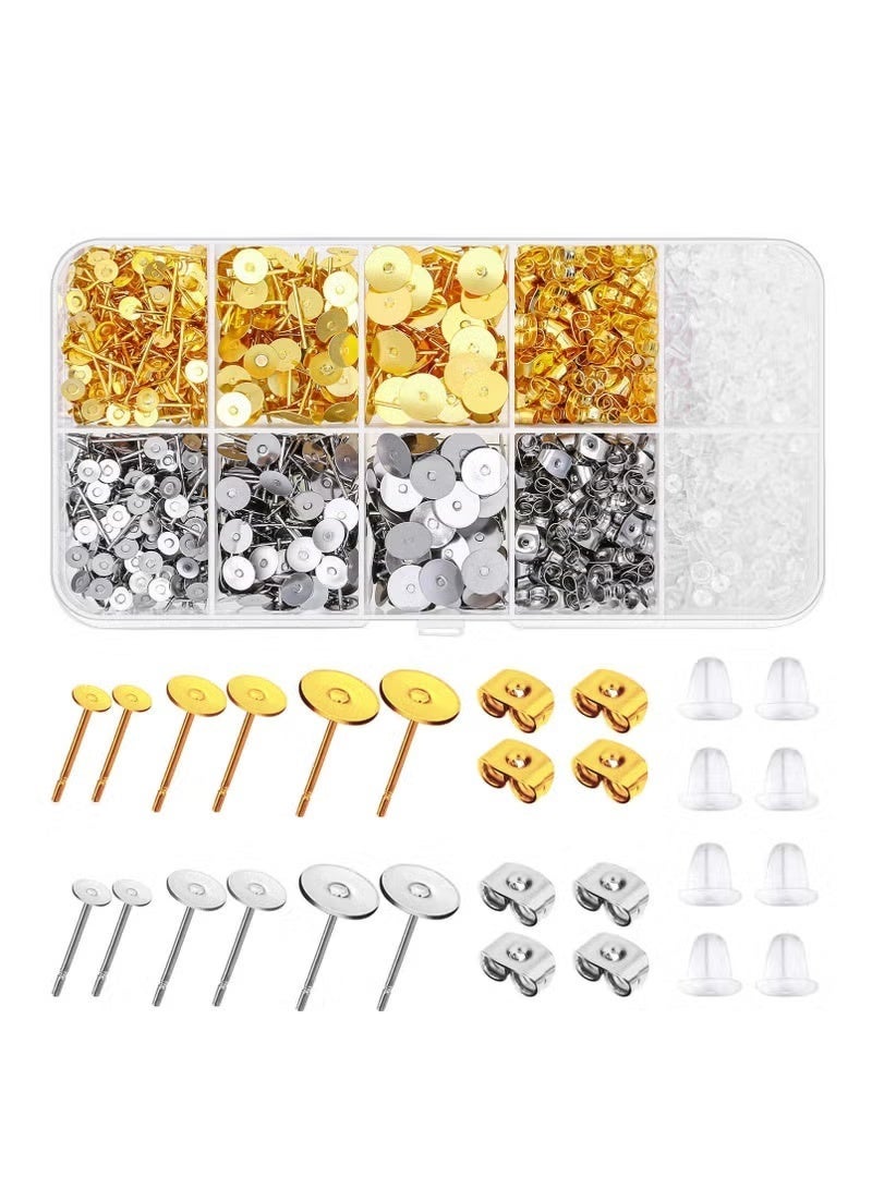 Excefore Earring Posts and Backs, 2000Pcs Earring Studs, with Stainless Steel Earring Posts and Earring Backs for Studs, for Leather Stud, Pearl Jewelry Making - Image 1