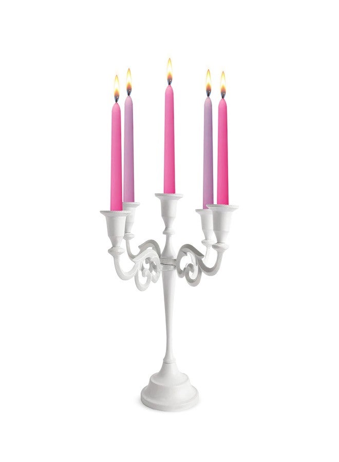 Rely+ 5 Arm Candelabra 10 Inch Tall White Taper Candle Holders for Dining Table Centerpiece Candlesticks Holder for Christmas Decorations Home Decor Mantal Wedding Parties Fit 3/4 Inch Thick Candles - Image 1