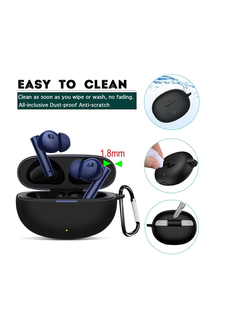 Silicone Cover Case Compatible with Realme Buds Air 5 Portable Protective Case Cover With Keychain (Black) - Image 3