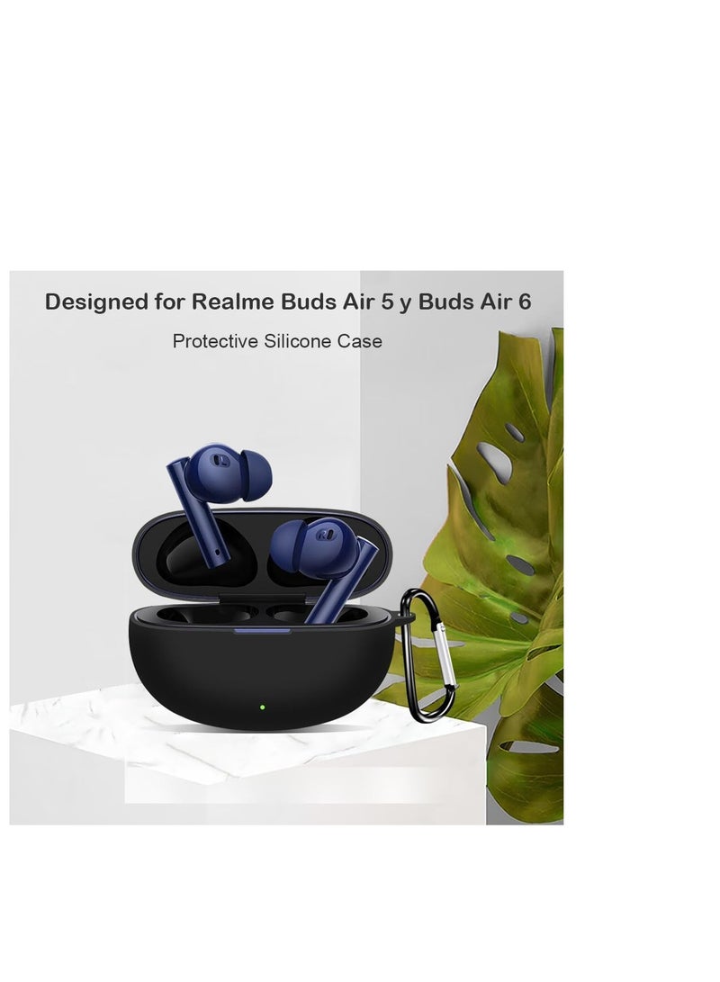 Silicone Cover Case Compatible with Realme Buds Air 5 Portable Protective Case Cover With Keychain (Black) - Image 4