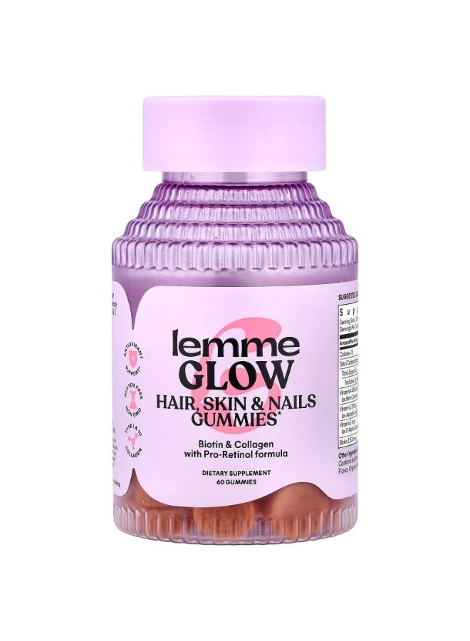 Lemme Glow, Hair, Skin & Nails Gummies, Peach, 60 Gummies - Image 1