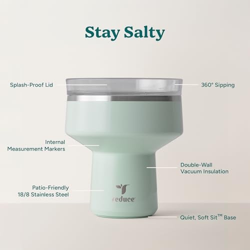 REDUCE Saltini 16 oz Cocktail Tumbler - Insulated Margarita Tumbler with Lid - Keeps Drinks Cold for 10 Hours - 360 Sippable Martini Glass Alternative - Shatterproof, Perfect for Parties - Sea Glass - Image 4