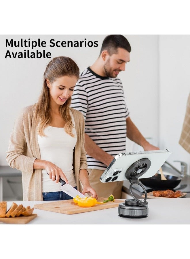 [إصدار مُحسّن] حامل جوال للسيارة، حامل هاتف يدور 360 درجة مع كوب شفط، مناسب للأسطح الملساء؛ متوافق مع هواتف iPhone/Android، حلقة مغناطيسية متضمنة (فضي) - Image 5