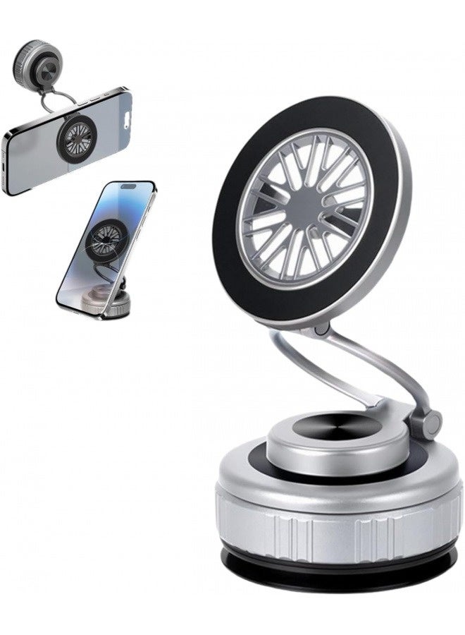 [إصدار مُحسّن] حامل جوال للسيارة، حامل هاتف يدور 360 درجة مع كوب شفط، مناسب للأسطح الملساء؛ متوافق مع هواتف iPhone/Android، حلقة مغناطيسية متضمنة (فضي) - Image 1