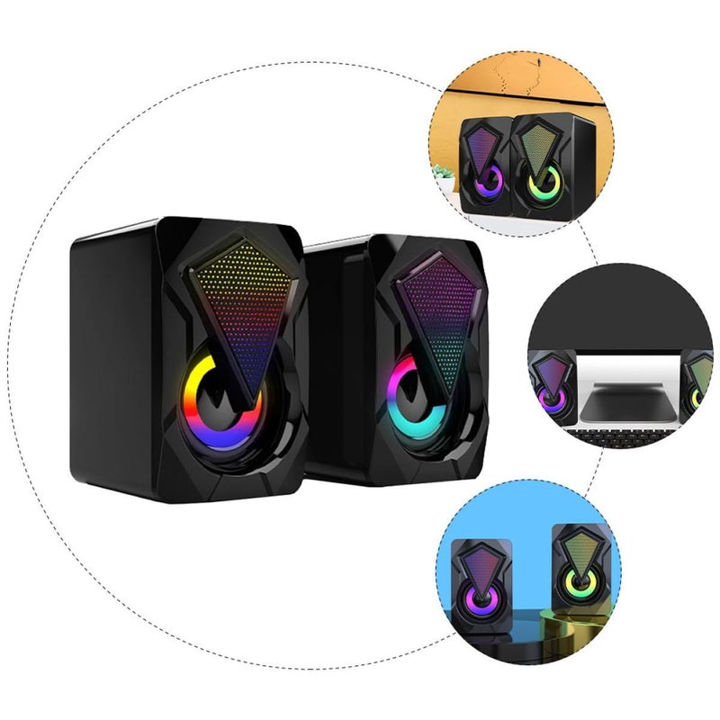 USB Computer Speakers 1 Pair Compact Wired Portable LED Music Speaker for Home Office Gaming - Image 4