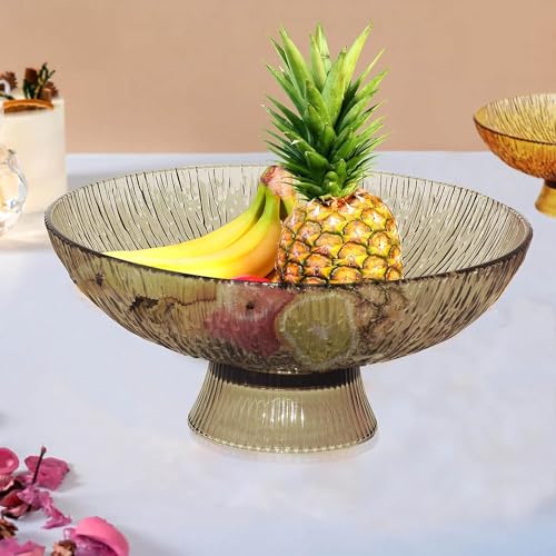 Red-Rubby Designer Glass Serving Fruit | Fruit Bowl, Dish for Sweets, Home Decor Pedestal Bowl,Serving Tray for Dining Table, Glass Decorative Bowl (Set of 1) Multi Colour, 750 ml - Image 1