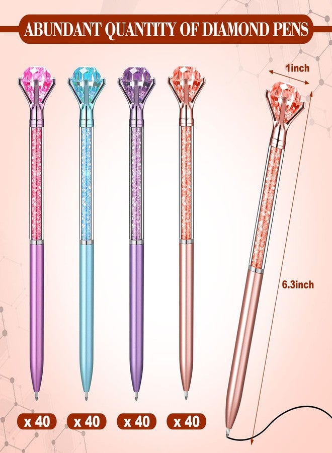 Sherr 160 Pack Big Crystal Diamond Pens Cute Ballpoint Pens Retractable Ballpoint Gem Pens Rhinestones Crystal Bling Plated 4 Color Black Gel Ink Office Supplies Gifts for Women - Image 3