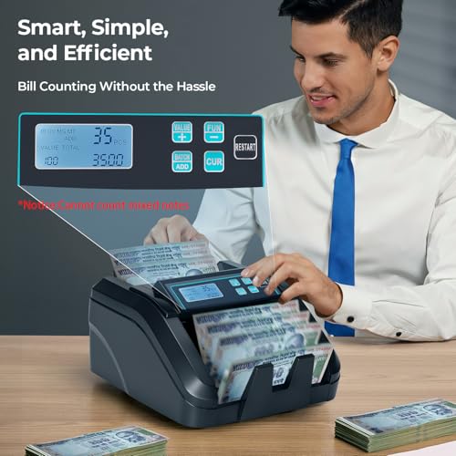 MUNBYN IMC51 Bill Counter, 1100 Bills Per Minute Speed | UV/Magnetic/Infrared/Counterfeit Detector, Suitable for Counting Rupees, Cash Counting Machine with LCD Display, [Value Counting] - Image 5