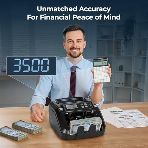 MUNBYN IMC51 Bill Counter, 1100 Bills Per Minute Speed | UV/Magnetic/Infrared/Counterfeit Detector, Suitable for Counting Rupees, Cash Counting Machine with LCD Display, [Value Counting] - Image 2
