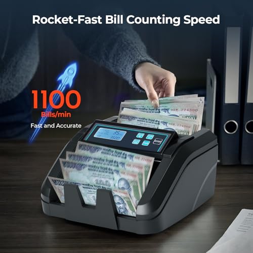 MUNBYN IMC51 Bill Counter, 1100 Bills Per Minute Speed | UV/Magnetic/Infrared/Counterfeit Detector, Suitable for Counting Rupees, Cash Counting Machine with LCD Display, [Value Counting] - Image 3