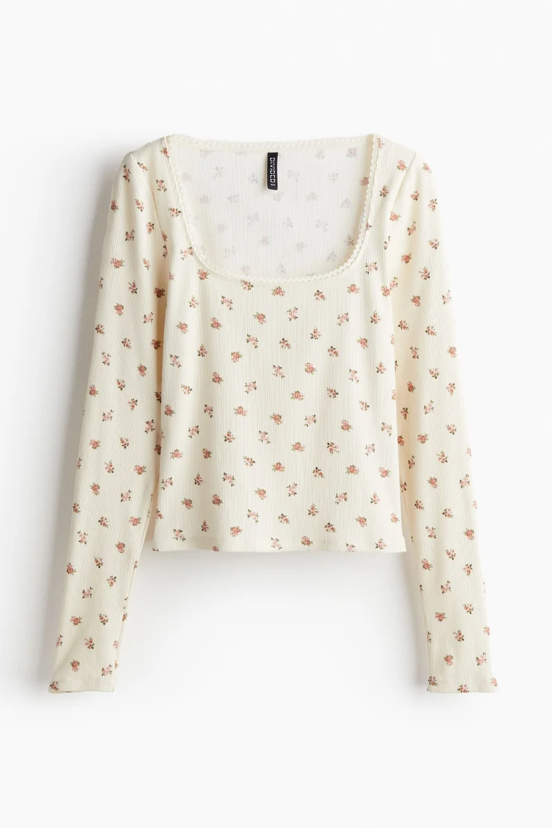 H&M Picot-Trimmed Cotton Top