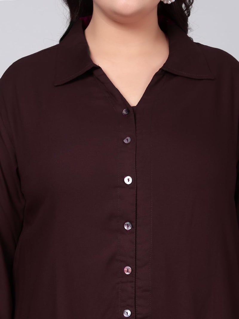 Indietoga Women's Plus Size Casual Rayon Longline Regular Fit Shirt Tops (P10001494_Brown Solid_6Xl) - Image 5