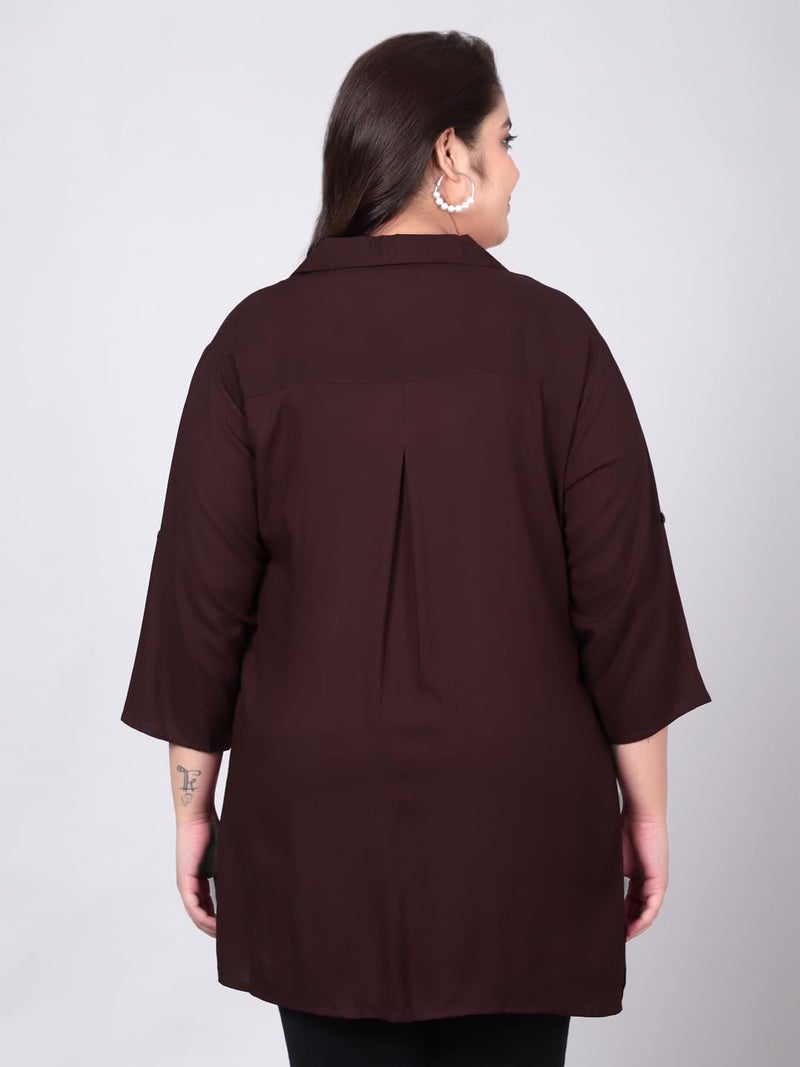 Indietoga Women's Plus Size Casual Rayon Longline Regular Fit Shirt Tops (P10001494_Brown Solid_6Xl) - Image 4