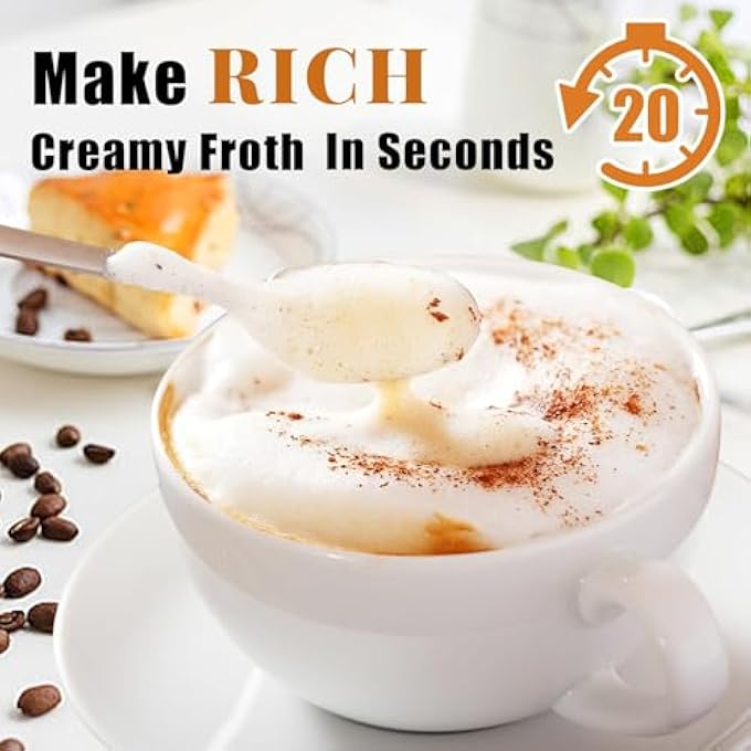 كاست ويف عصا خفق الحليب السوداء المحمولة باليد، خفاقة حليب كهربائية قابلة لإعادة الشحن مع 3 رؤوس قابلة للتبديل، 3 سرعات، تعمل بالبطارية، صانع رغوة للقهوة واللاتيه والكابتشينو والشوكولاتة الساخنة - Image 4